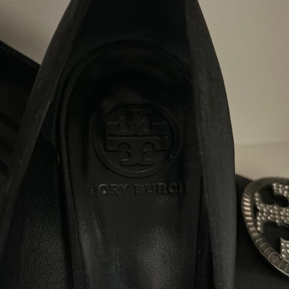 Tory Burch black satin rhinestone closed toe heels - Picture 3 of 4